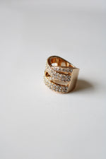 Gold Tone Pave Stone Stacked Criss Cross Ring | Size 5