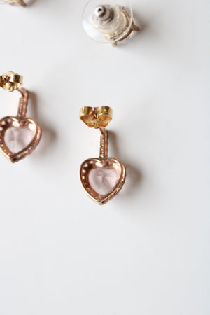 Rose Gold Heart & Yellow Gold Rhinestone Stud 925 Earring Set