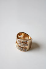 Gold Tone Pave Stone Stacked Criss Cross Ring | Size 5