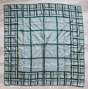 Adolfo Green Blue Plaid Vintage Scarf