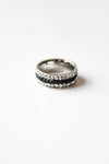 Black & Clear Rhinestone Stainless Steel Band Ring | Size 7