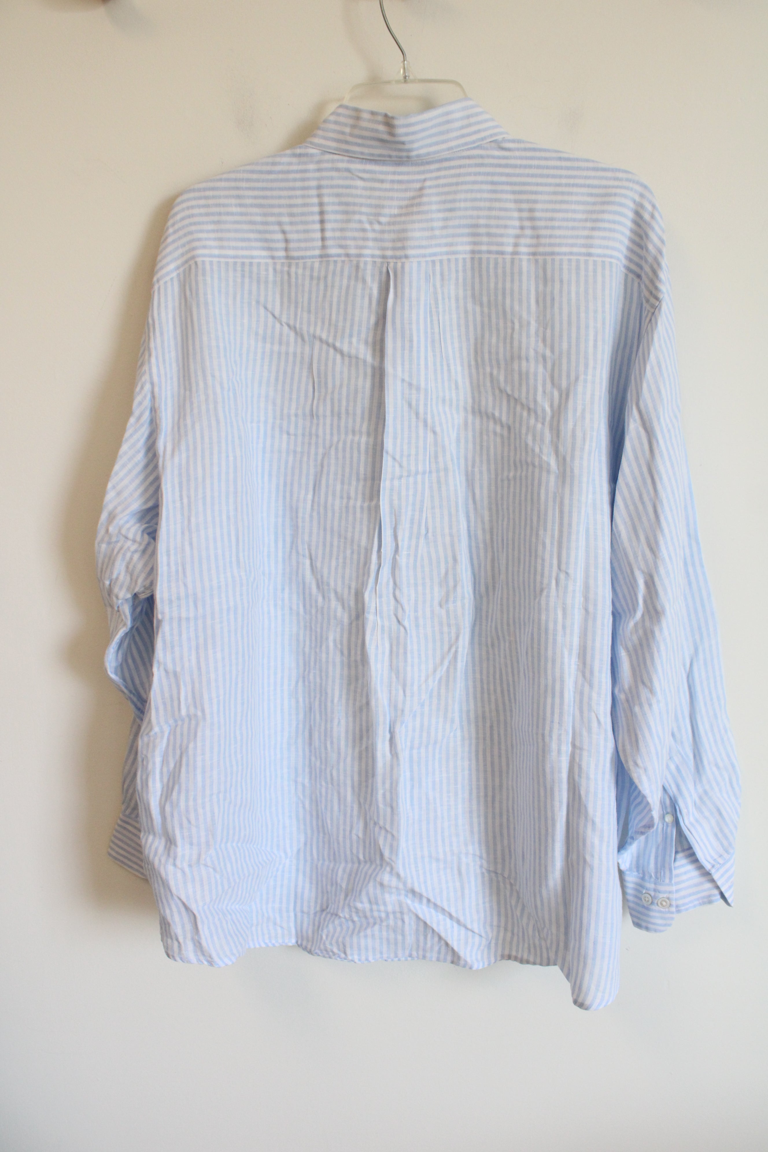 Brooks Brothers Madison Irish Linen Blue White Striped Button Down Shirt | XL