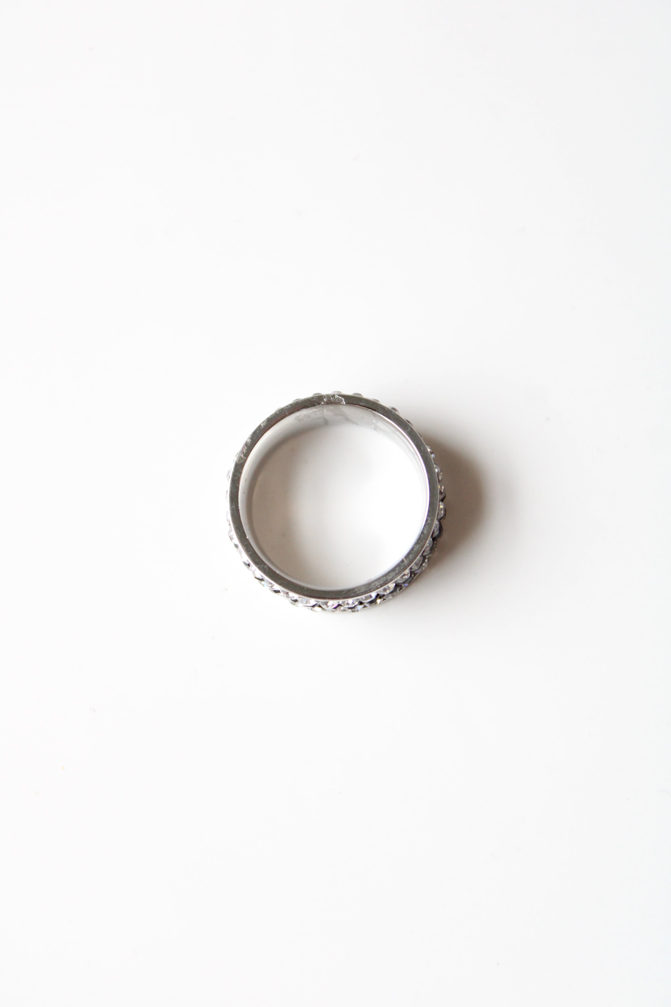 Black & Clear Rhinestone Stainless Steel Band Ring | Size 7