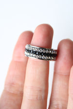 Black & Clear Rhinestone Stainless Steel Band Ring | Size 7