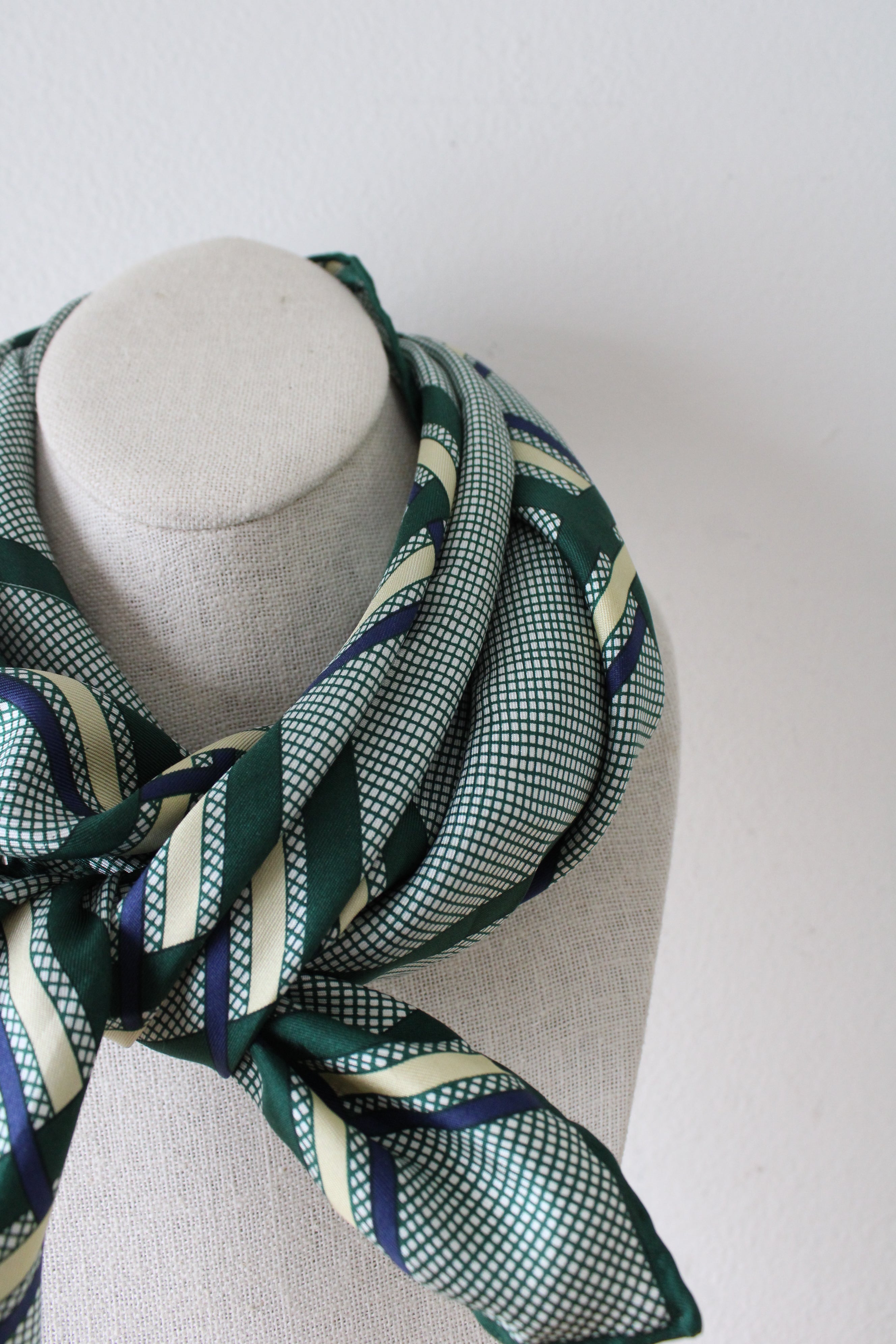 Adolfo Green Blue Plaid Vintage Scarf