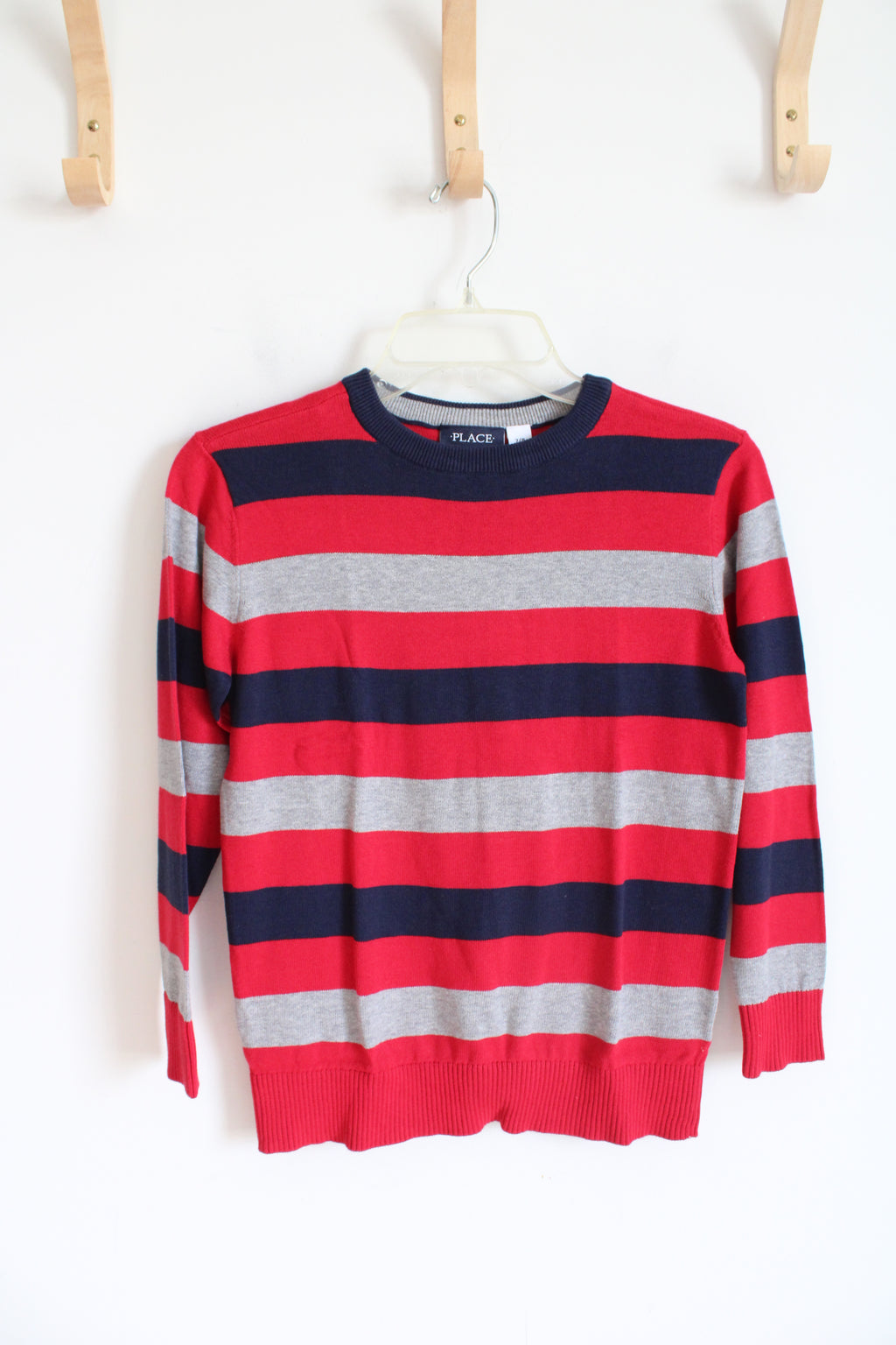 Children's Place Red Navy & Gray Striped Sweater | Youth M (7/8)