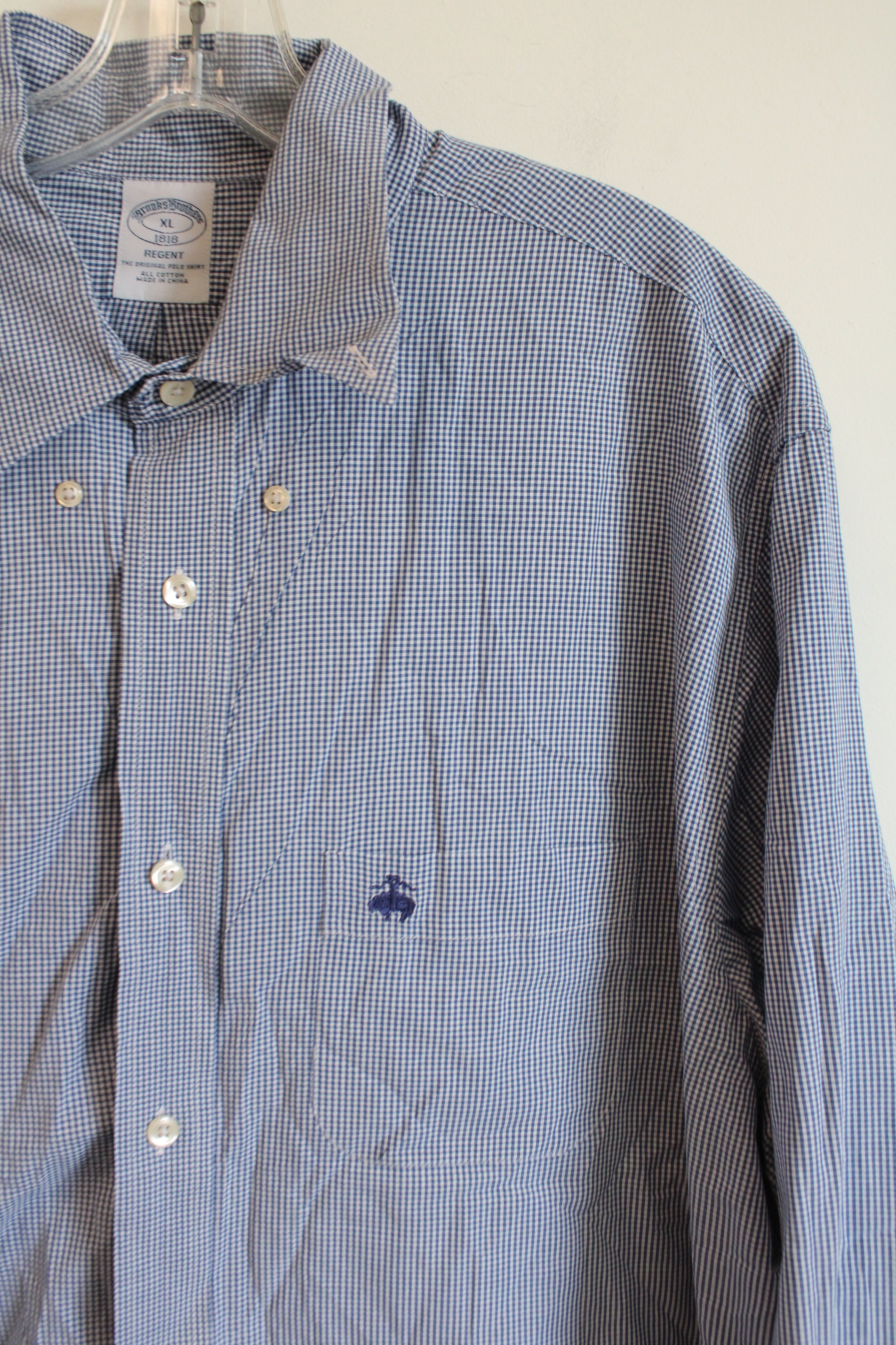 Brooks Brothers Regent The Original Polo Shirt Blue Mini Plaid Shirt | XL