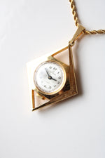 Hanowa Gold Diamond Shaped Clock Pendant Necklace