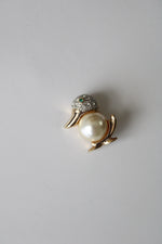 Vintage Gold Green Eyed Faux Pearl Duck Pin