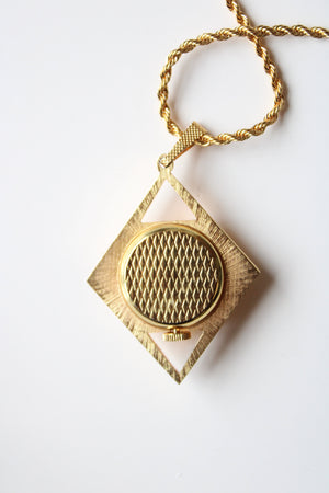 Hanowa Gold Diamond Shaped Clock Pendant Necklace