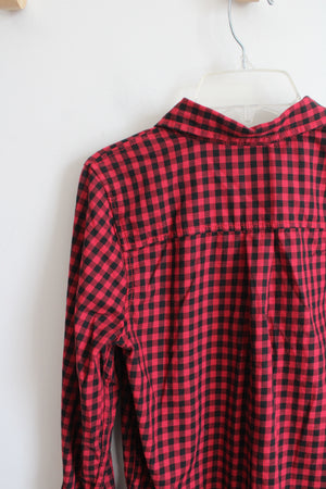 Arizona Jean Co. Red & Black Plaid Button Down Shirt | Youth M (10/12)