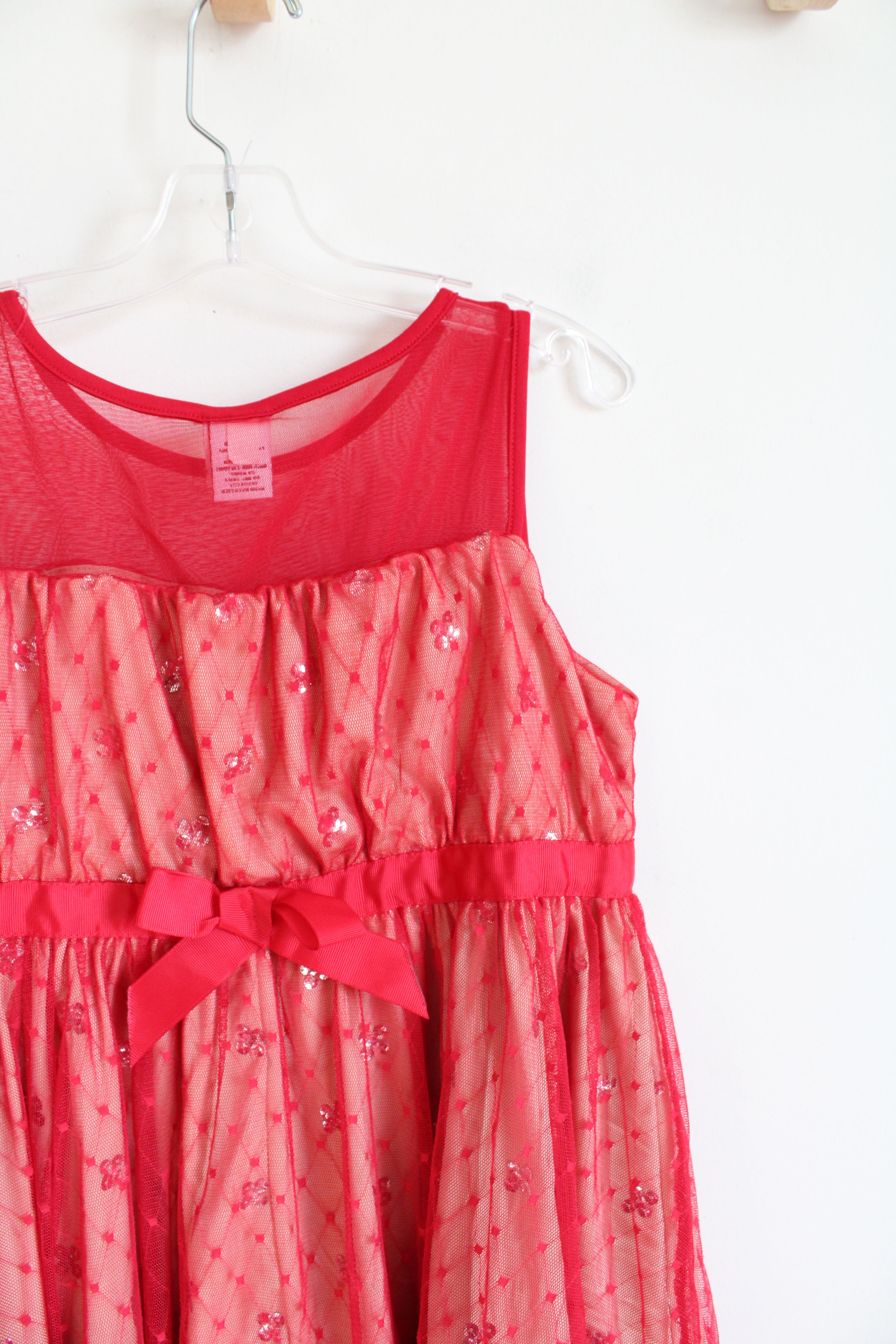 Harajuku Mini Red Tulle Overlay Sequined Dress | Youth XL (14/16)