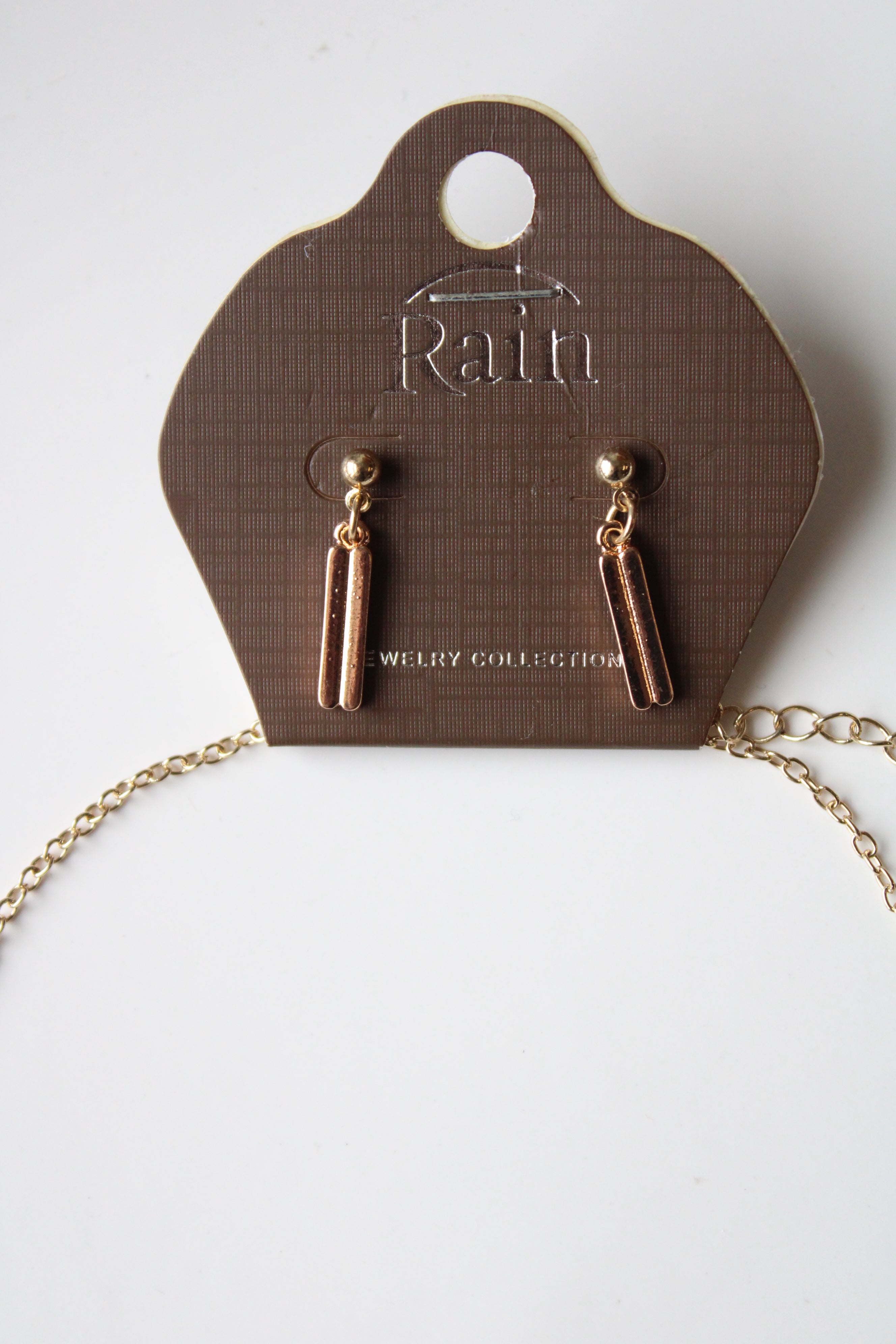 Rain Metal Sticks Design Three Stone Necklace & Earring Set