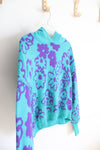 NEW Free People Turquoise & Purple Floral Cashmere Hoodie Sweater | M