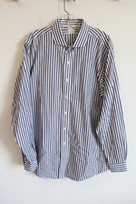 Brooks Brothers Milano Dark Blue White Striped Button Down Shirt | 18-36