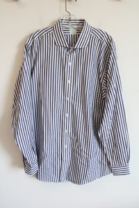 Brooks Brothers Milano Dark Blue White Striped Button Down Shirt | 18-36