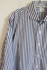 Brooks Brothers Milano Dark Blue White Striped Button Down Shirt | 18-36