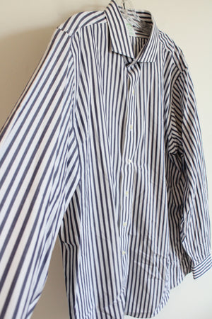 Brooks Brothers Milano Dark Blue White Striped Button Down Shirt | 18-36