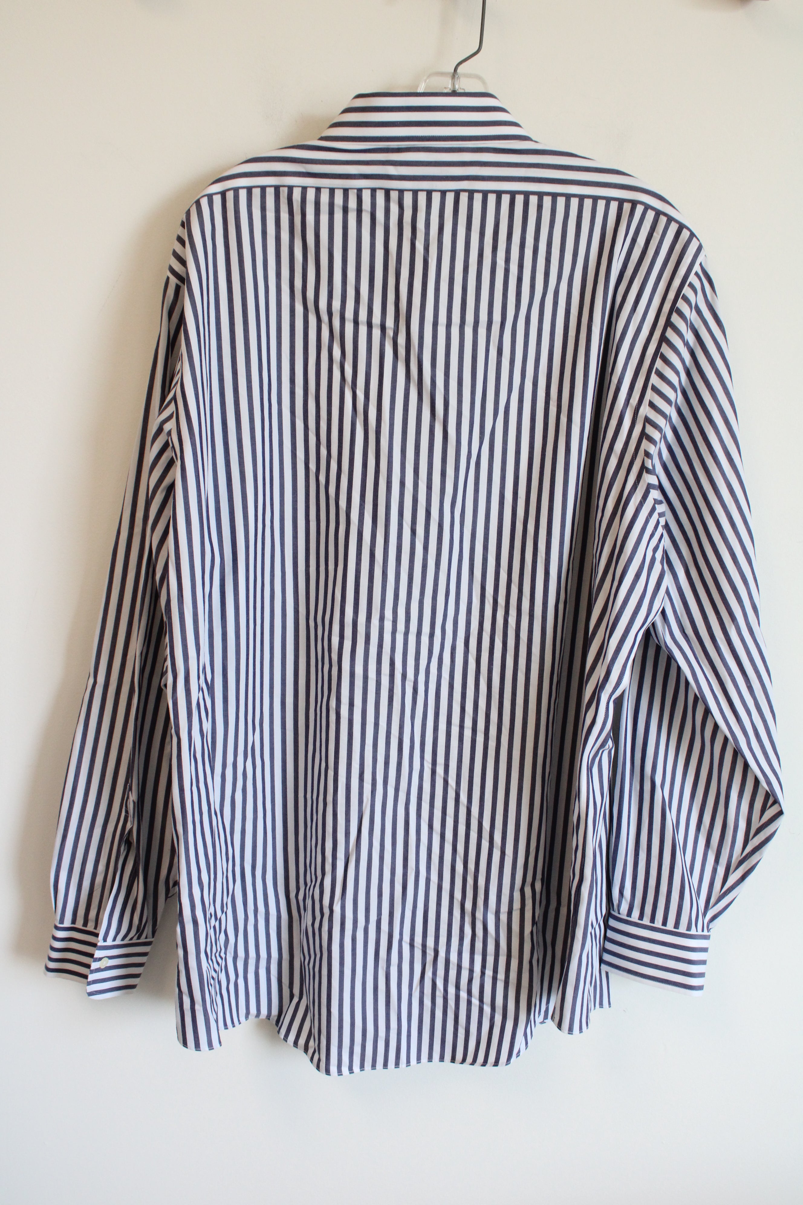 Brooks Brothers Milano Dark Blue White Striped Button Down Shirt | 18-36