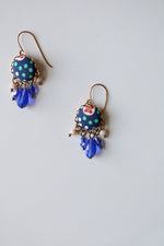 Tamar Keny Jewelry Blue Button Beaded Dangle Earrings