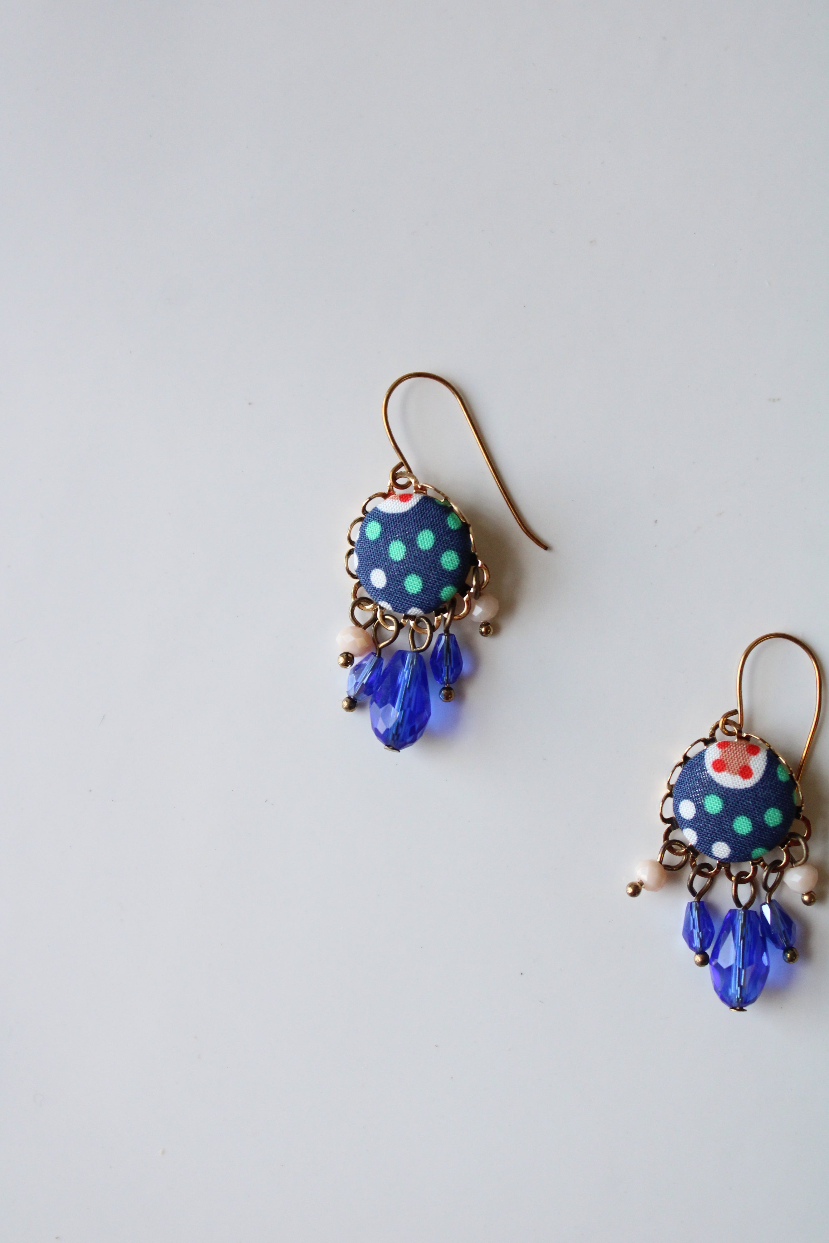 Tamar Keny Jewelry Blue Button Beaded Dangle Earrings