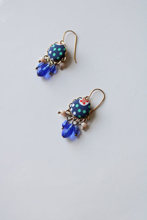 Tamar Keny Jewelry Blue Button Beaded Dangle Earrings