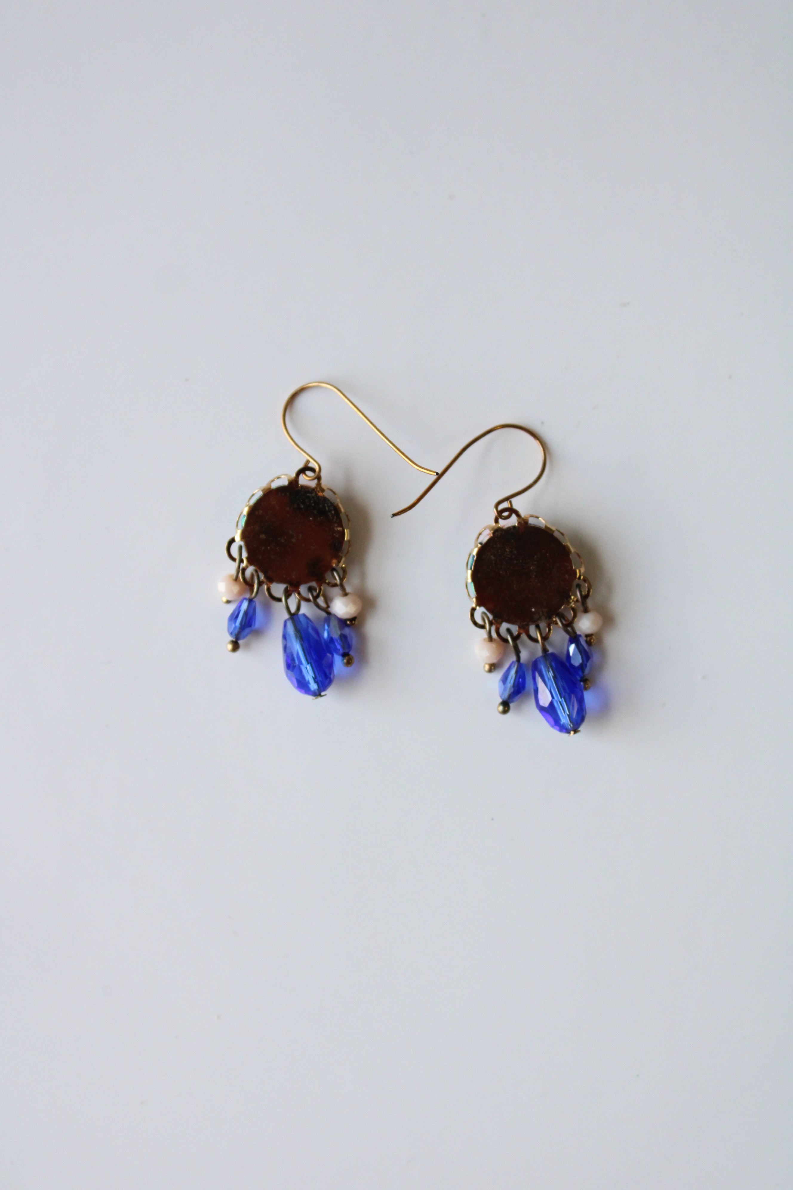 Tamar Keny Jewelry Blue Button Beaded Dangle Earrings