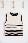 St. John Sport Essentials Vintage Beige & Tan Striped Sweater Vest | M