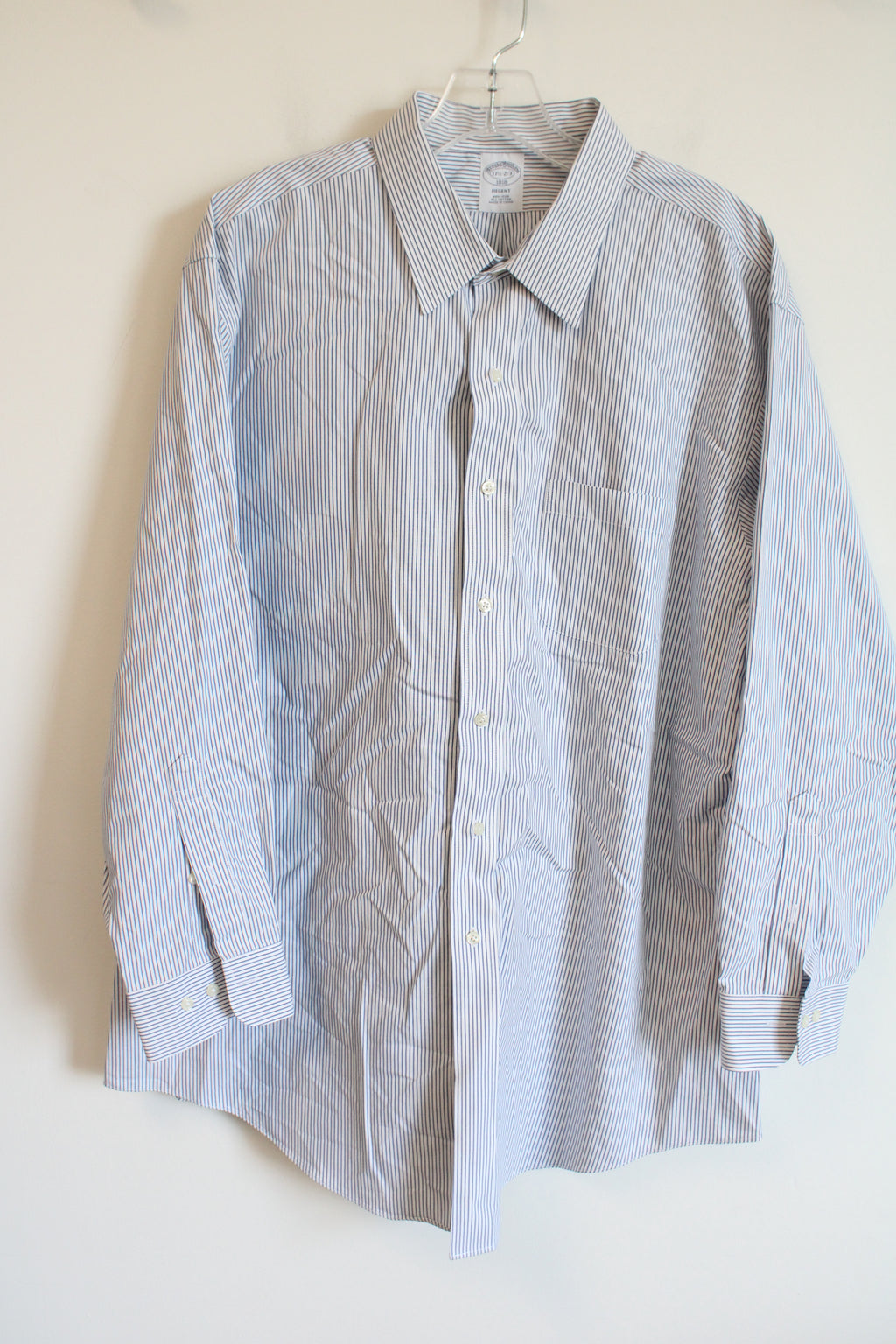 Brooks Brothers Regent Blue White Pinstripe Cotton Buton Down Shirt | 17 1/2-2/3