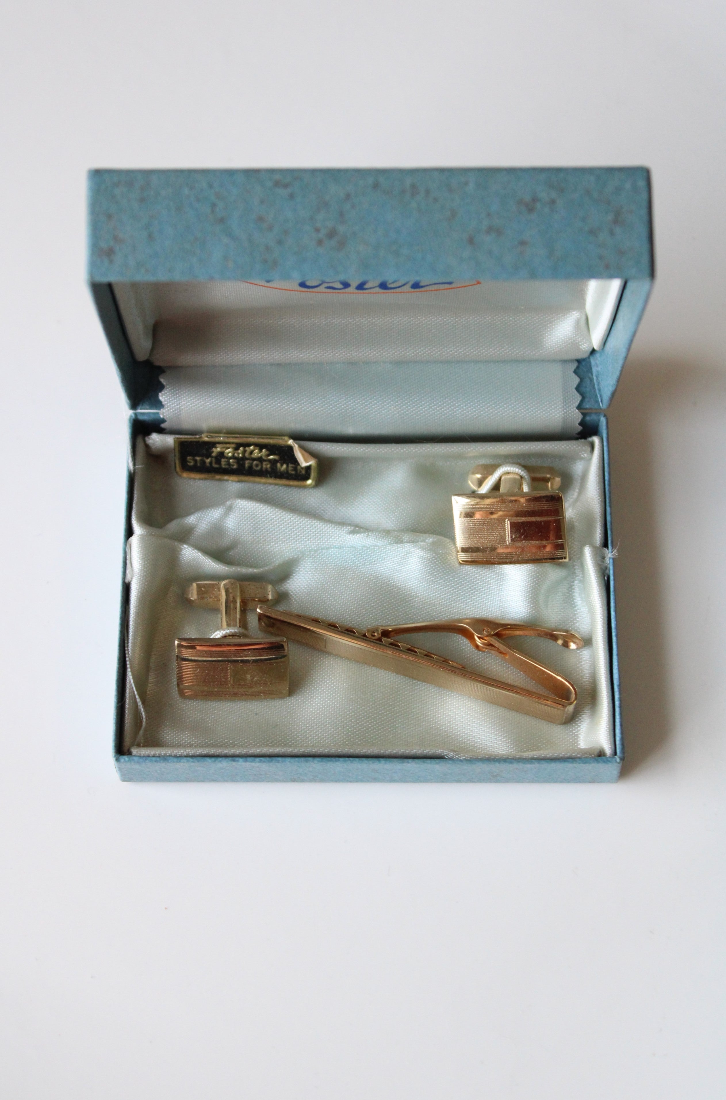 Foster Gold Rectangle Cuff Links & Tie Clip Set