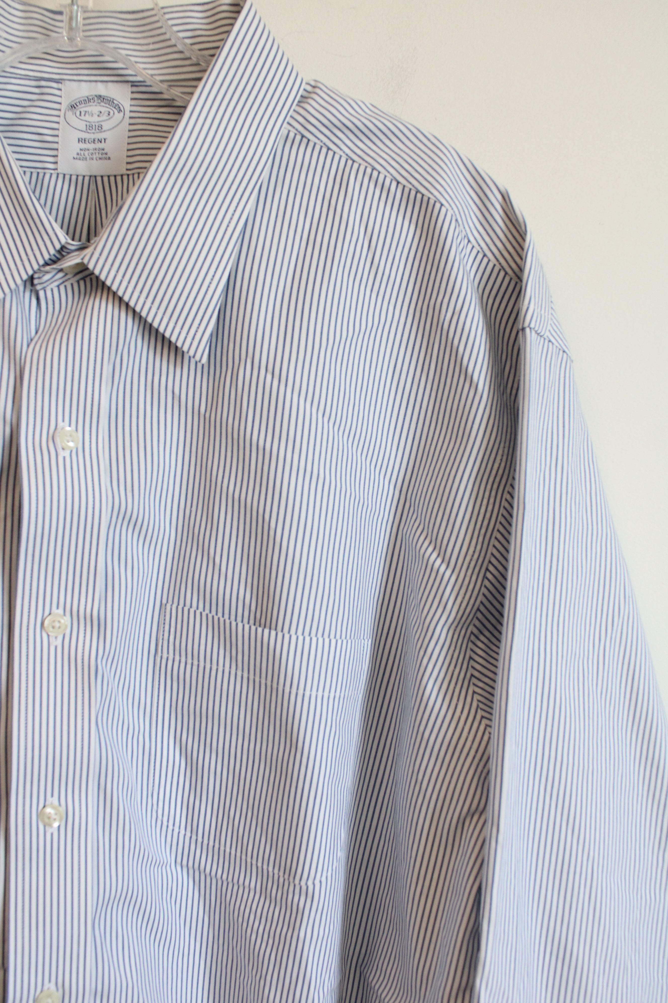 Brooks Brothers Regent Blue White Pinstripe Cotton Buton Down Shirt | 17 1/2-2/3