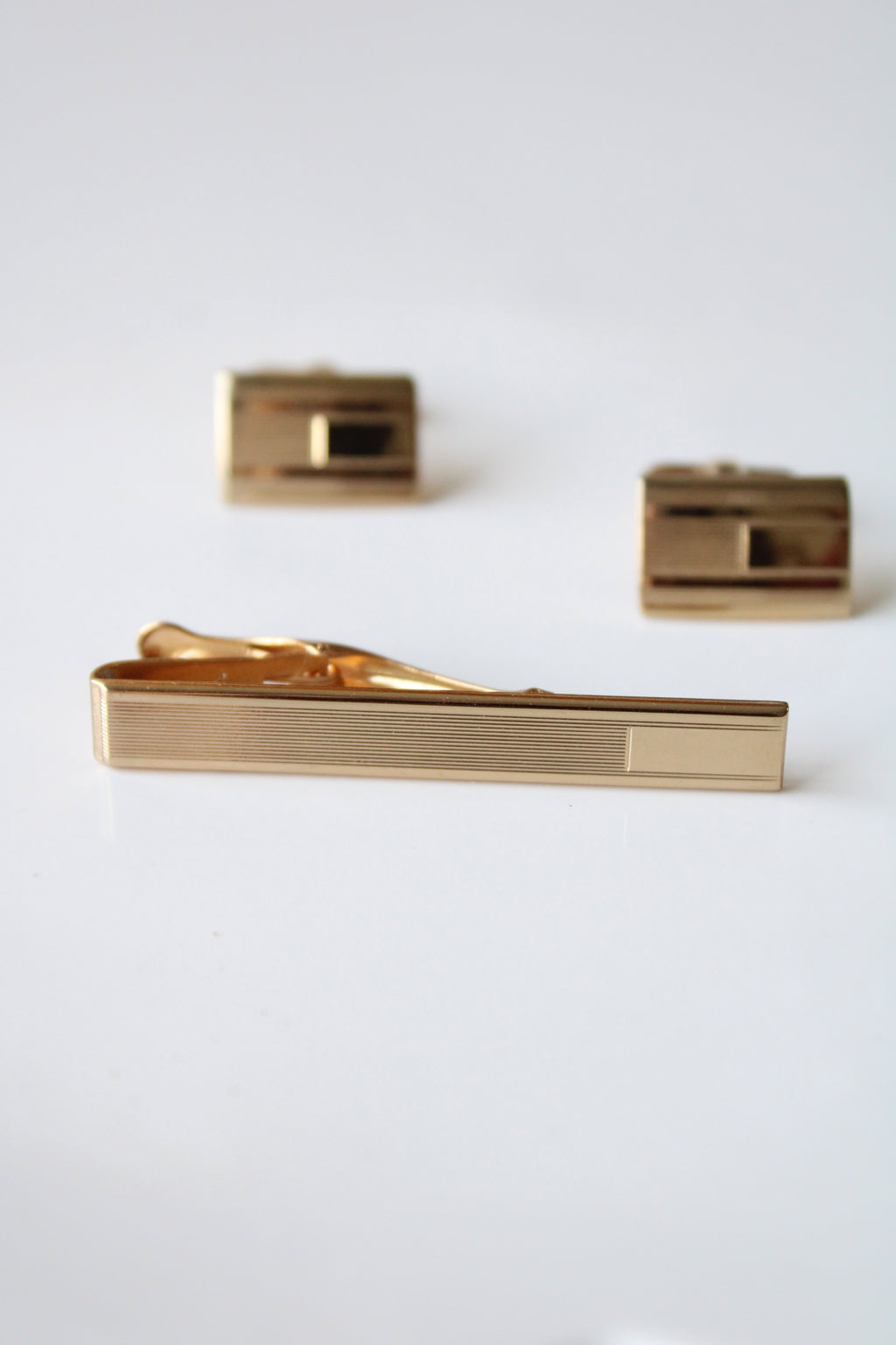 Foster Gold Rectangle Cuff Links & Tie Clip Set