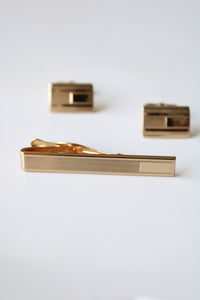 Foster Gold Rectangle Cuff Links & Tie Clip Set