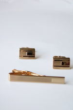 Foster Gold Rectangle Cuff Links & Tie Clip Set