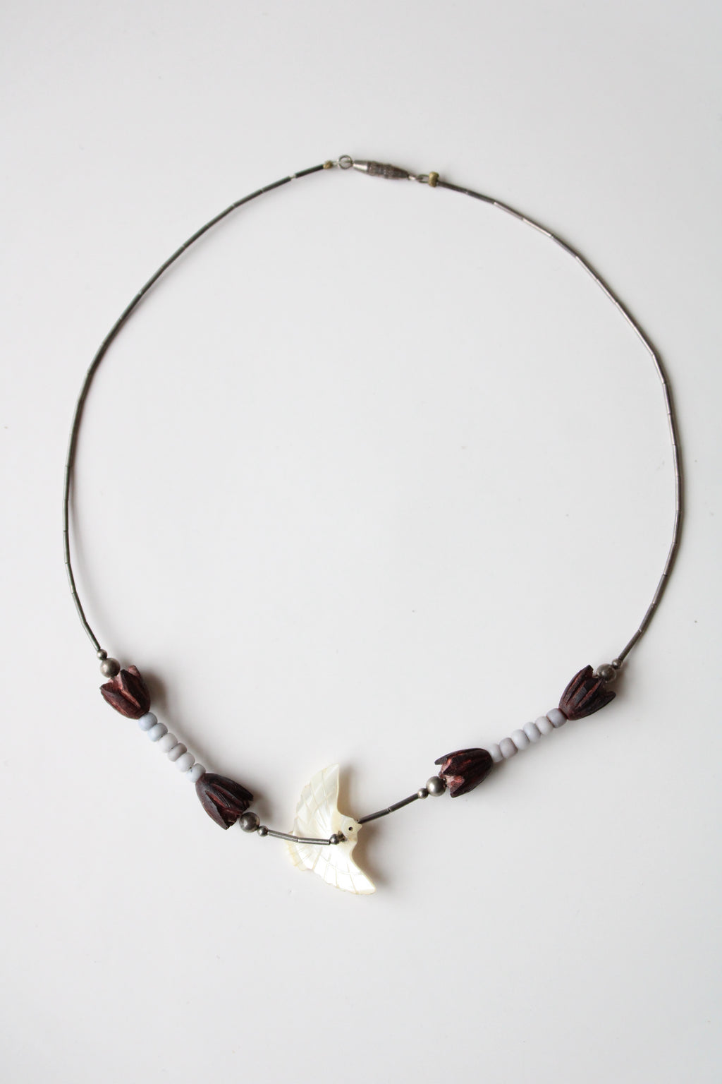 Dove Pendant Liquid Silver Beaded Native Style Choker Necklace