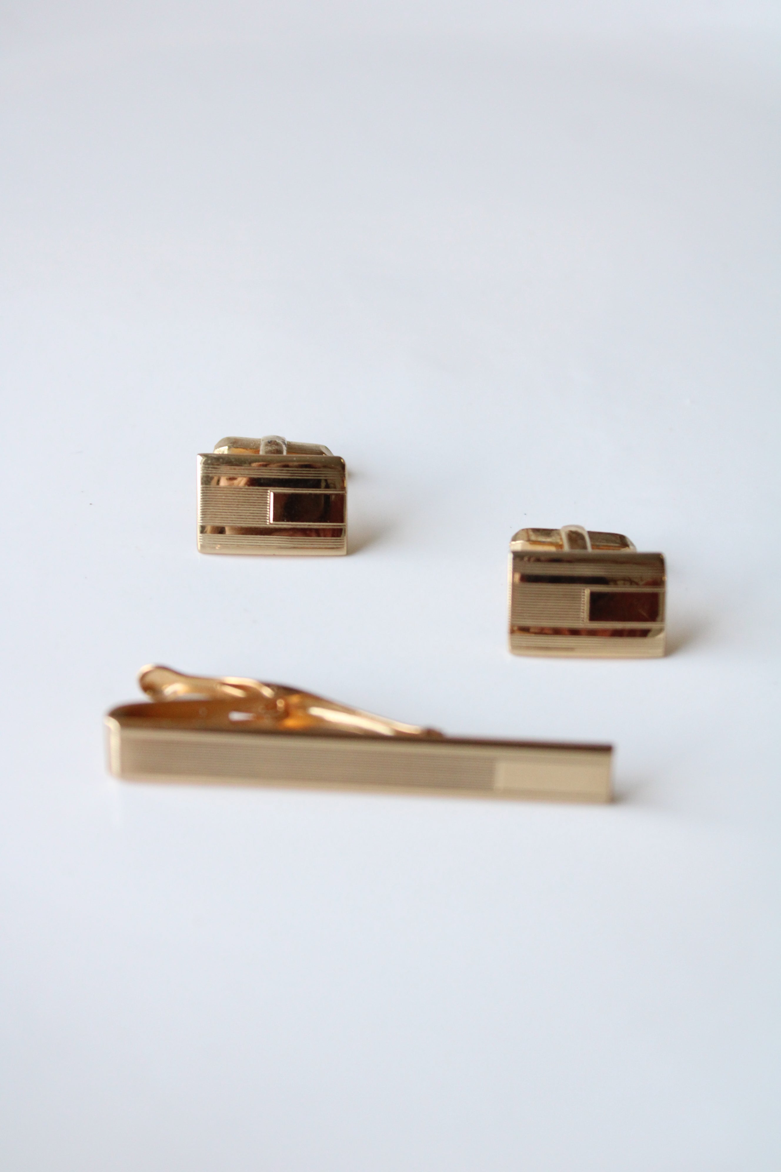 Foster Gold Rectangle Cuff Links & Tie Clip Set