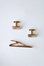 Foster Gold Rectangle Cuff Links & Tie Clip Set