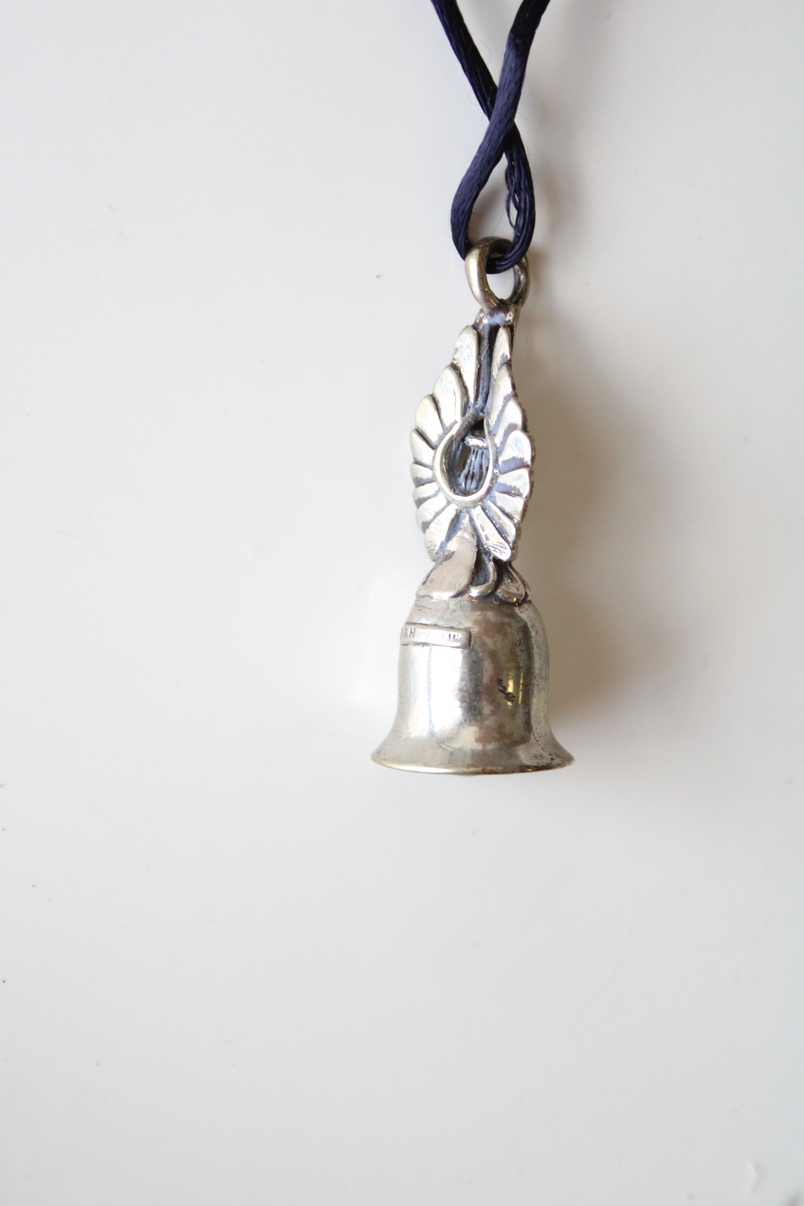 H&H Silver Guardian Angel Bell Pendant Necklace