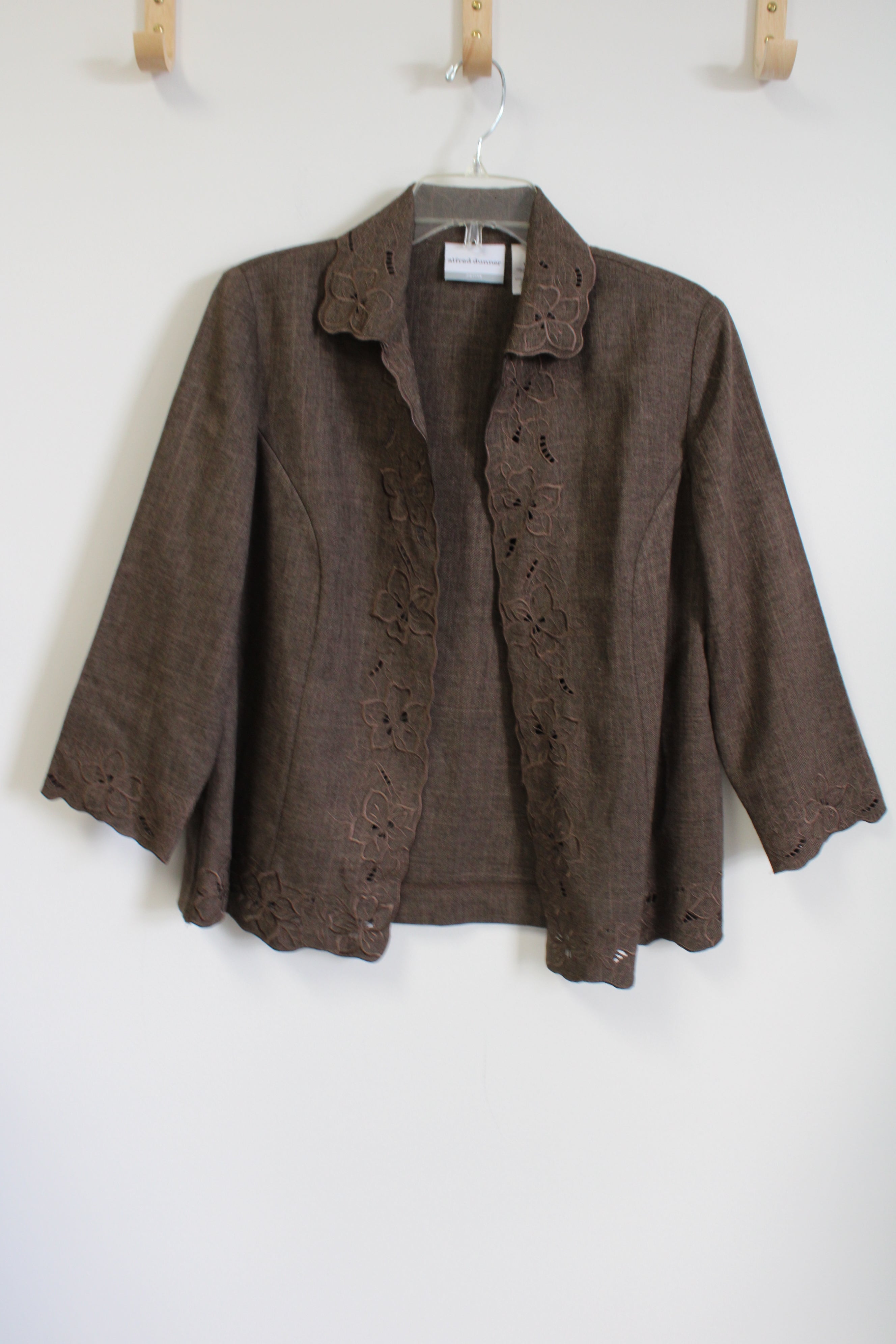 Alfred Dunner Brown Embroidered Light Jacket | 10 Petite