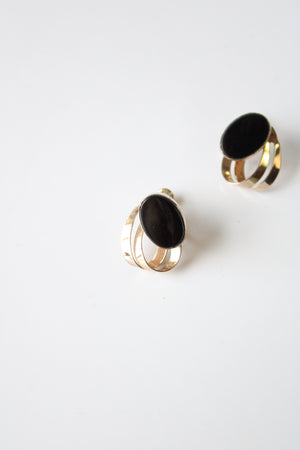 Van Dell Black Oval Gold 1/20 12K GF Screwback Earrings