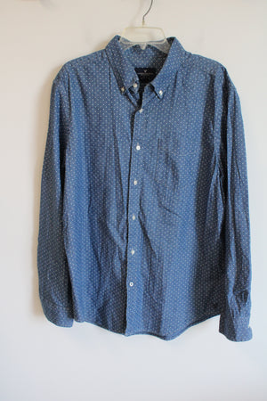 American Eagle Classic Fit Blue Chambray Polka Dot Button Down Shirt | XL