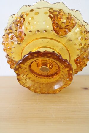 Vintage Fenton Amber Hobnail Candle Holder Bowl Centerpiece