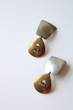 Hammered Silver & Brass Clip On Dangle Earrings