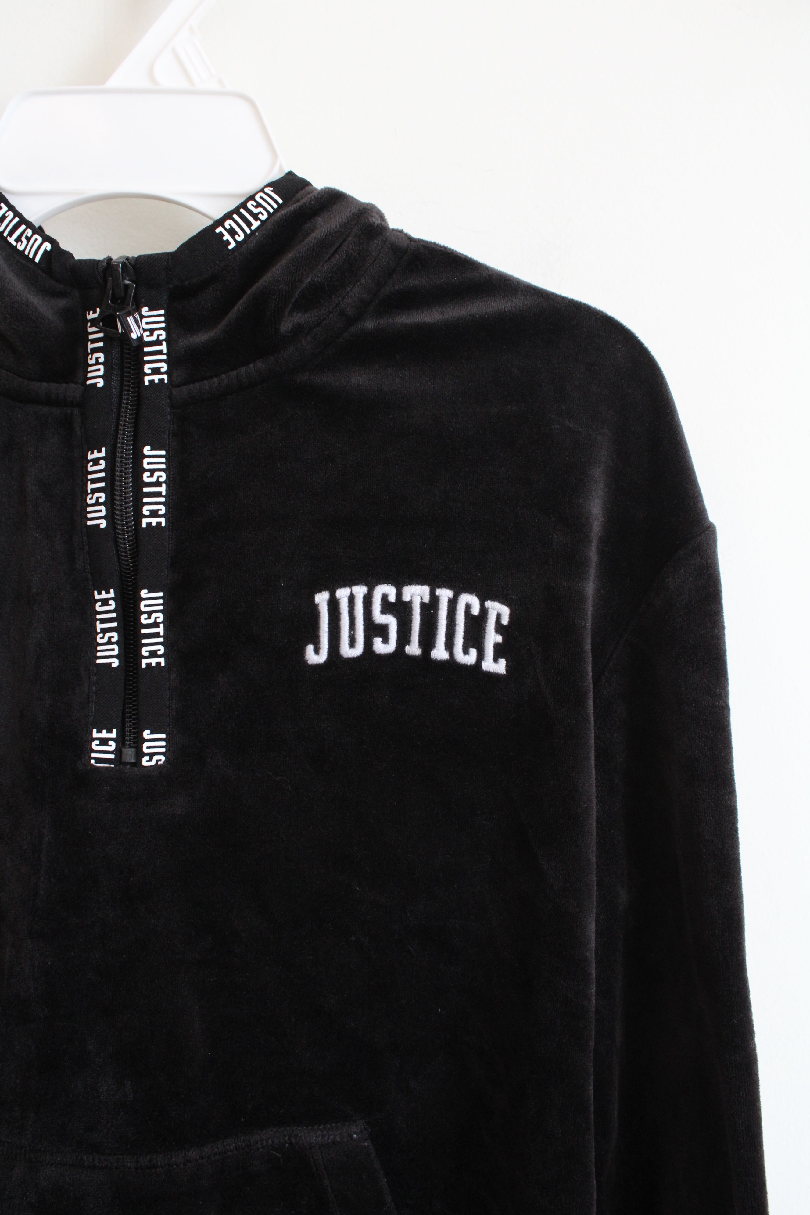 Justice Black Velvet Quarter Zip Hoodie | Youth 8