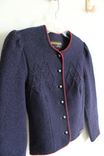 Geiger Vintage Embroidered Trim Navy Boiled Wool Cardigan Sweater | 34 (4)