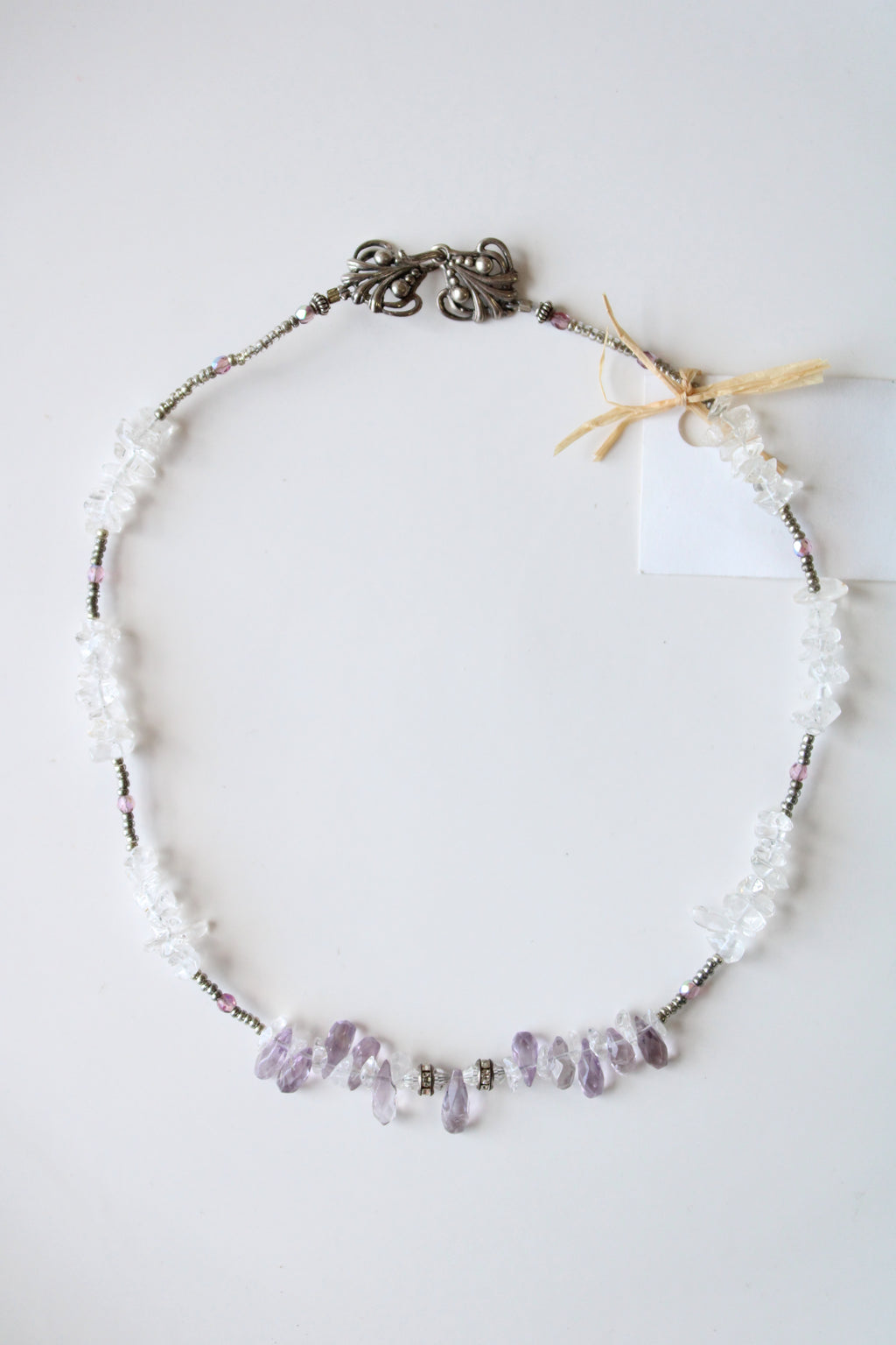 NEW Amethyst & Crystal Sterling Silver Beaded Necklace