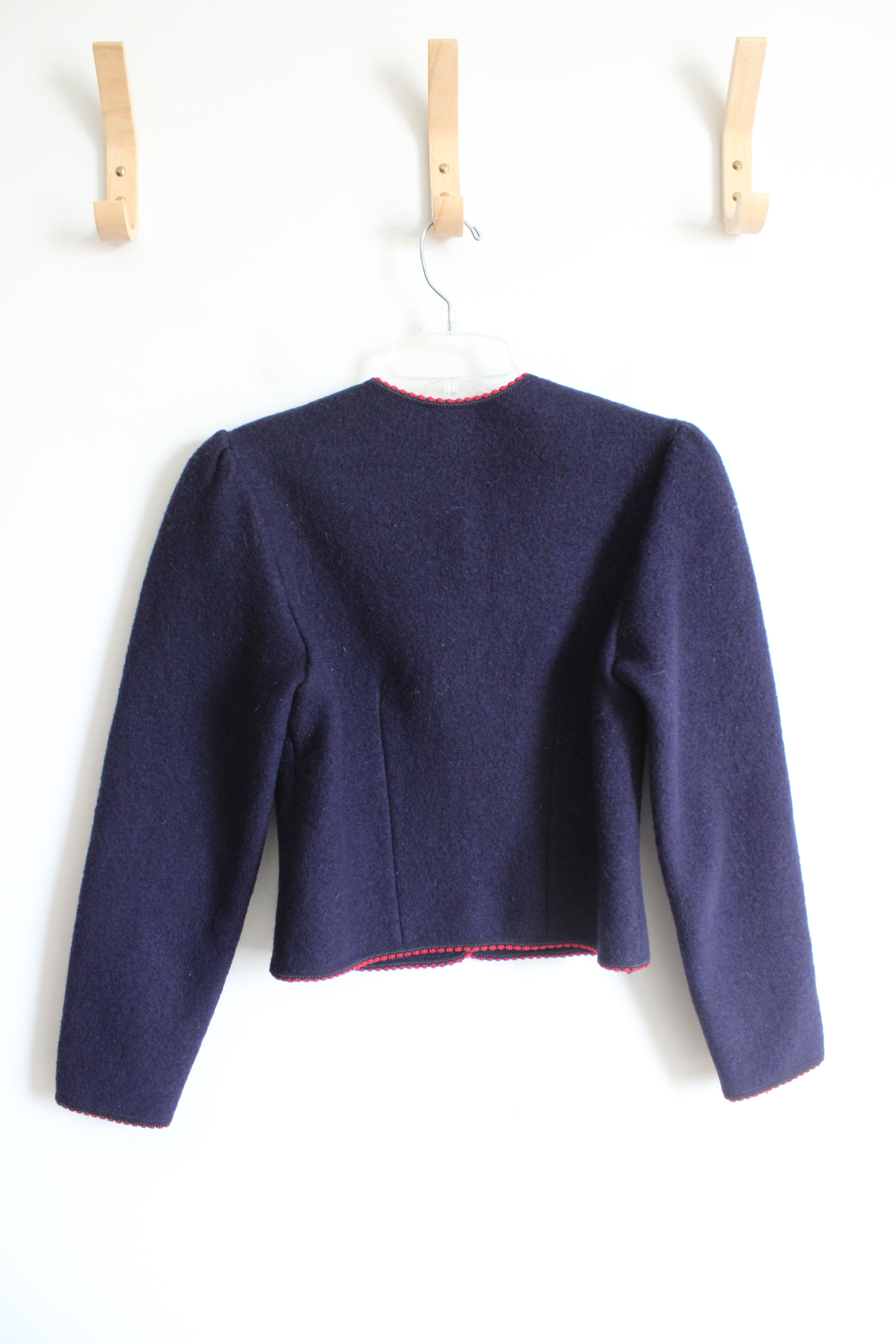 Geiger Vintage Embroidered Trim Navy Boiled Wool Cardigan Sweater | 34 (4)