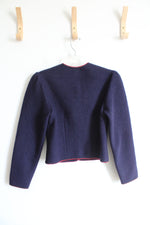 Geiger Vintage Embroidered Trim Navy Boiled Wool Cardigan Sweater | 34 (4)