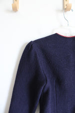 Geiger Vintage Embroidered Trim Navy Boiled Wool Cardigan Sweater | 34 (4)