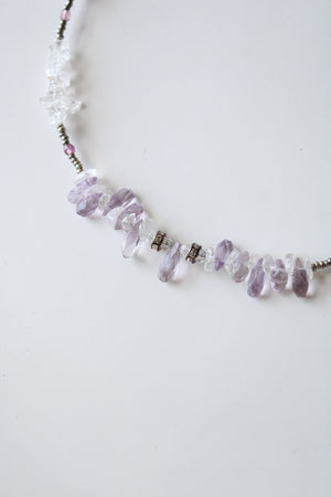 NEW Amethyst & Crystal Sterling Silver Beaded Necklace